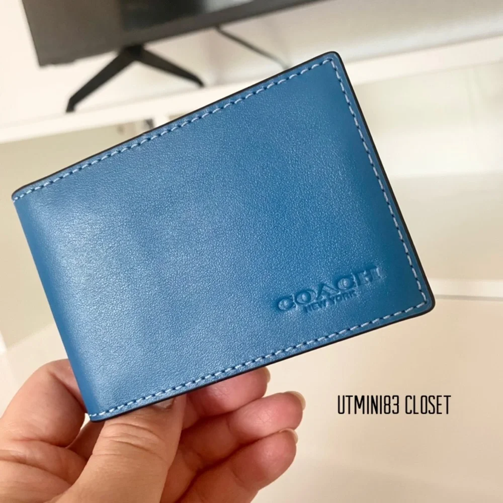 Coach Blue Leather Single Fold Wallet